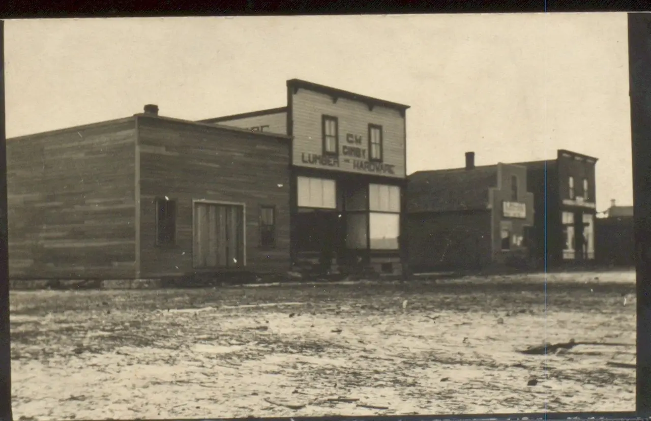 Main Street with C.W. Cirby Lumber and Hardware store, about 1910